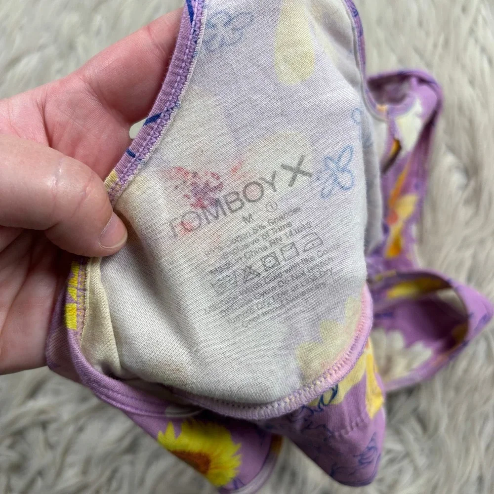 TomboyX Women's M Purple Floral Daisy Print Pullover Bra Bralette Lounge Comfort